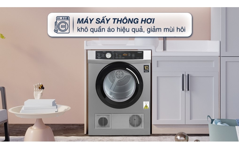 Máy sấy thông hơi Aqua 8 kg AQH-V800H SS